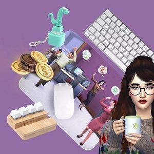 Подарочный набор "Симс офис": держатель, коврик для мыши, кейкапы, шоколад