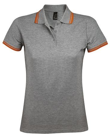 Рубашка поло женская Pasadena Women 200 с контрастной отделкой, серый меланж с оранжевым, размер S