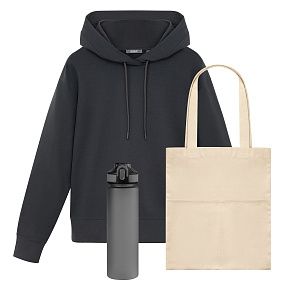 Набор с одеждой Алекс (ALEX) (худи, бутылка, шоппер), серый, XL