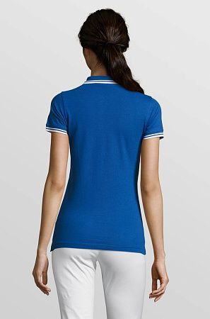 Рубашка поло женская Pasadena Women 200 с контрастной отделкой, ярко-синяя с белым, размер S