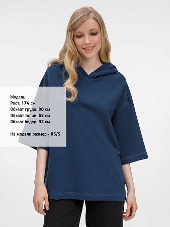 Футболка оверсайз унисекс с капюшоном Neofit, темно-синяя, размер XS/S