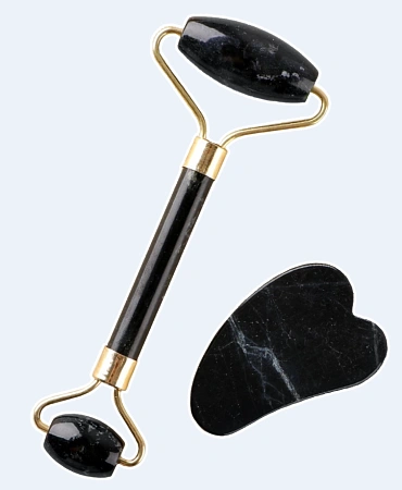 Подарочный набор «Чёрное золото»: Гуаша, массажный ролик, мыло