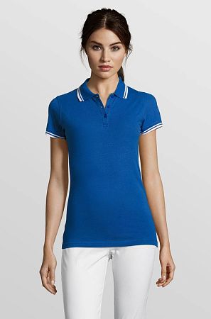 Рубашка поло женская Pasadena Women 200 с контрастной отделкой, ярко-синяя с белым, размер S