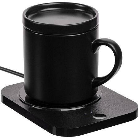 Кружка с подогревом и беспроводной зарядкой dualBase plus, черная