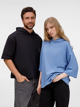 Футболка оверсайз унисекс с капюшоном Neofit, синяя, размер XS/S