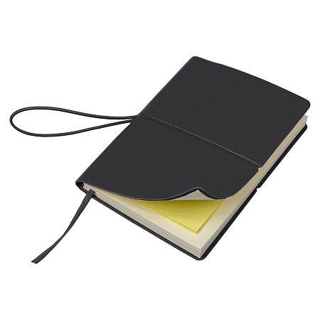 Блокнот А6 Van Diemen, со стикерами, в гибкой обложке c резинкой в линейку, черный