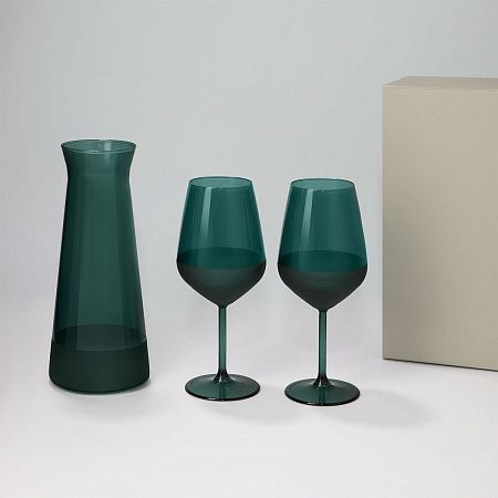 Подарочный набор декантер + 2 бокала для вина Эмеральд (Emerald) в серой коробке