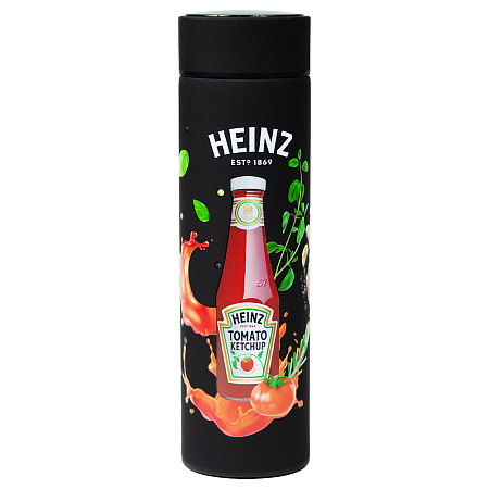 Термос вакуумный стальной Urban Prinnt Sample "Heinz" двухстеночный с медной изоляцией  450 мл, крышка с дисплеем, черный софт тач