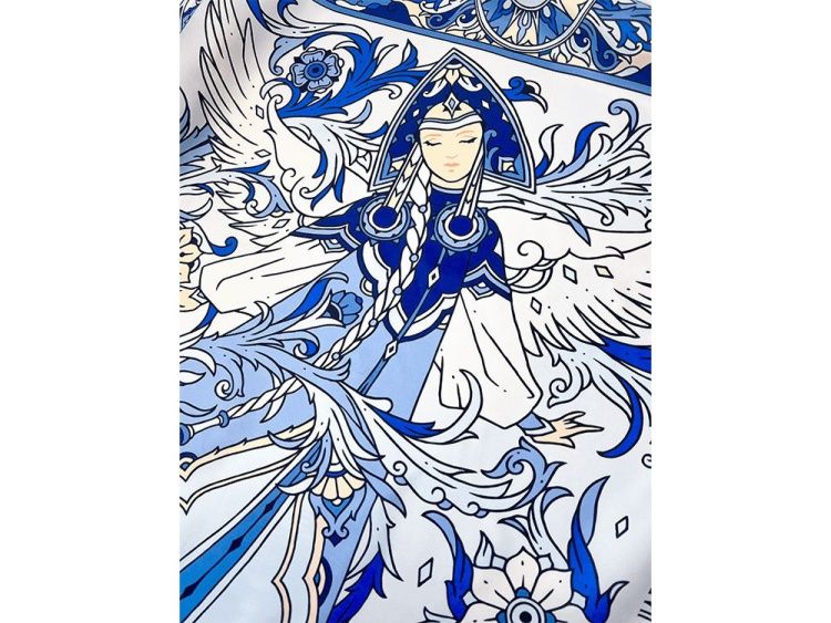 Платок «Царевна-Лебедь» 100% шелк, цвет: синий, белый, голубой, бежевый
