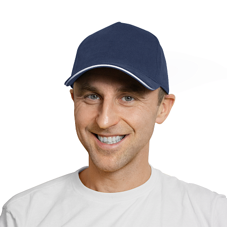 Кепка 5- панельная Salerno Heavy 350,  c белым сендвичем, темно-синяя