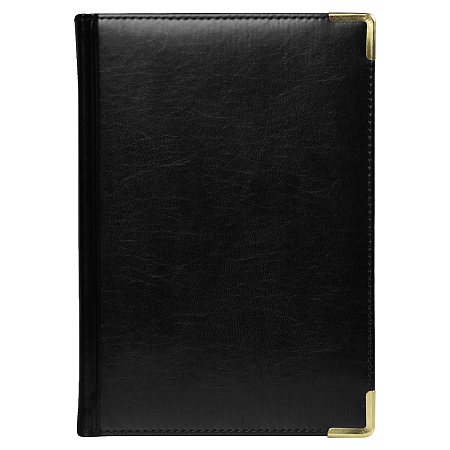 Ежедневник полудатированный Classic Pristine Gold А5, черный с золотом, с металлическими уголками, в твердой обложке с поролоном