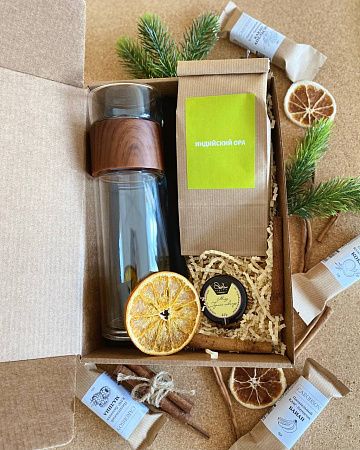  Подарочный набор "Чай вдвоём": чай, мед-суфле, батончики малина/банан/какао-апельсин