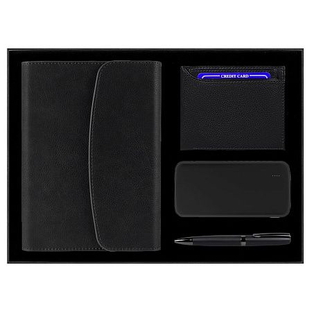 Набор подарочный Solution Prestige Quadro (ежедневник, кошелёк, внешний аккумулятор, ручка), чёрный