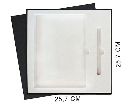 Коробка подарочная Solution Superior Alfa Fabrique под ежедневник и ручку Zorro  черная, 25,7x25,7x2,8 см бежевый ложемент  (индивидуальная вырубка)