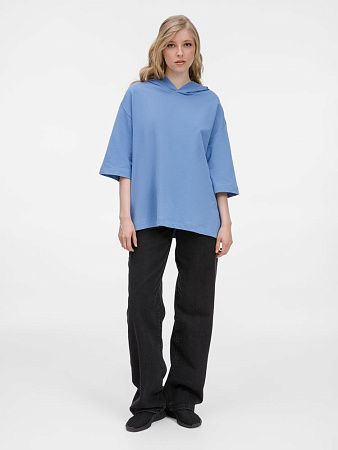 Футболка оверсайз унисекс с капюшоном Neofit, синяя, размер XS/S