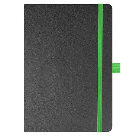 Блокнот Flexy Forest Urban Soft leather  А5, недатированный, с резинкой и петлей для ручки, в гибкой обложке, черно-зеленый