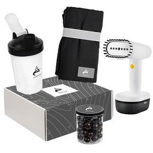 Подарочный набор "Вояж": отпариватель, спортивное полотенце, шейкер, фундук в шоко