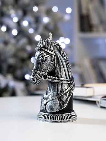 Свеча фигурная «Бюст лошади», серебристая