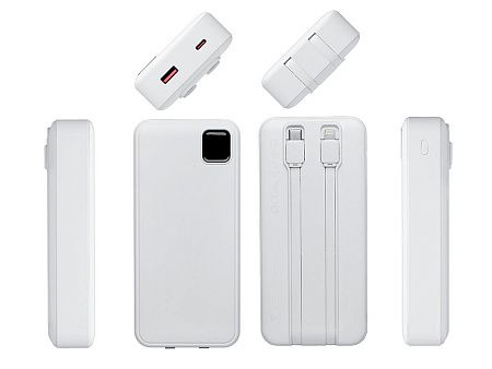 Внешний аккумулятор со встроенными кабелями «Фрэйм Про», быстрая зарядка, 20000мач