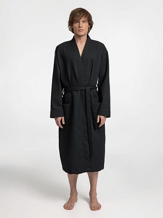 Халат вафельный Kimono, черный, размер M/L