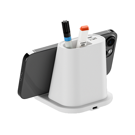 Настольный органайзер "15 Watt Fast Charge"  c беспроводной зарядкой, вентилятором и лампой, белый