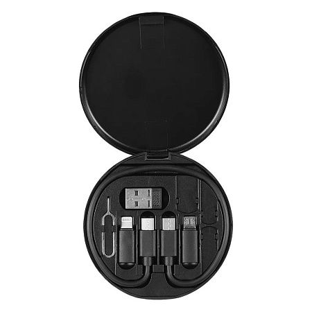 Кабель зарядный выдвижной USB Light Sound  60W 3-в-1 на Lightning, Micro-USB, Type-C «U50» 2,4 A, Quick Charge в пластиковом футляре, черный